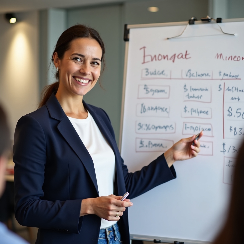 Workshop facilitator explaining household budget concepts to participants
